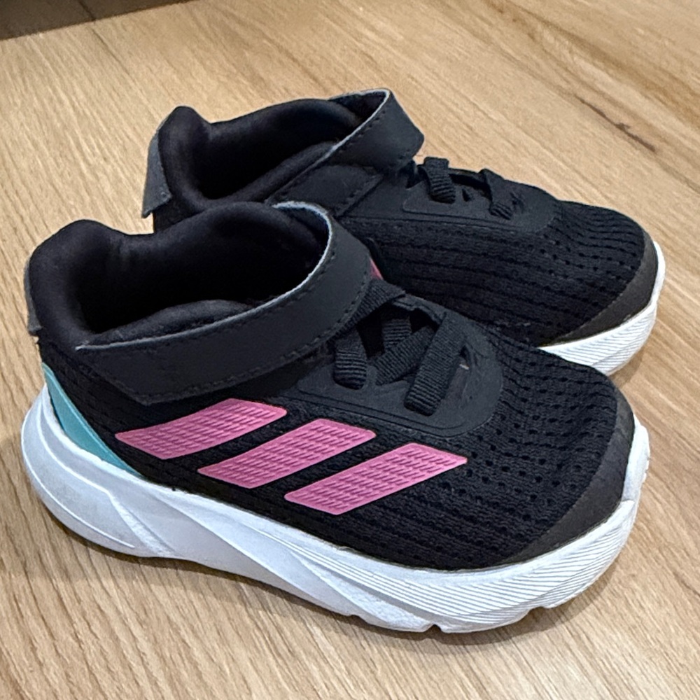 adidas Black Sneakers with Pink and Teal Accents - Kids